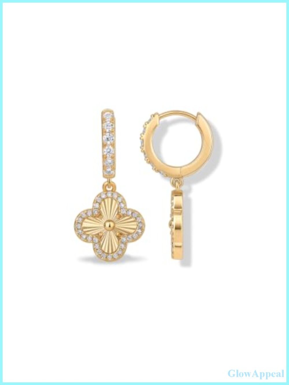 Gold Plated Clover Drop Hoop Earrings for Women, CZ Hypoallergenic
